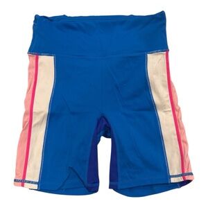 FABLETICS Blue Athletic Shorts with Pink and White Stripes